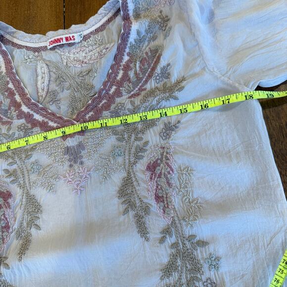 Johnny Was Embroidered Ollie Blouse Sheer Top Tunic Sz XS Whimsy Feminine Pink - Picture 14 of 15